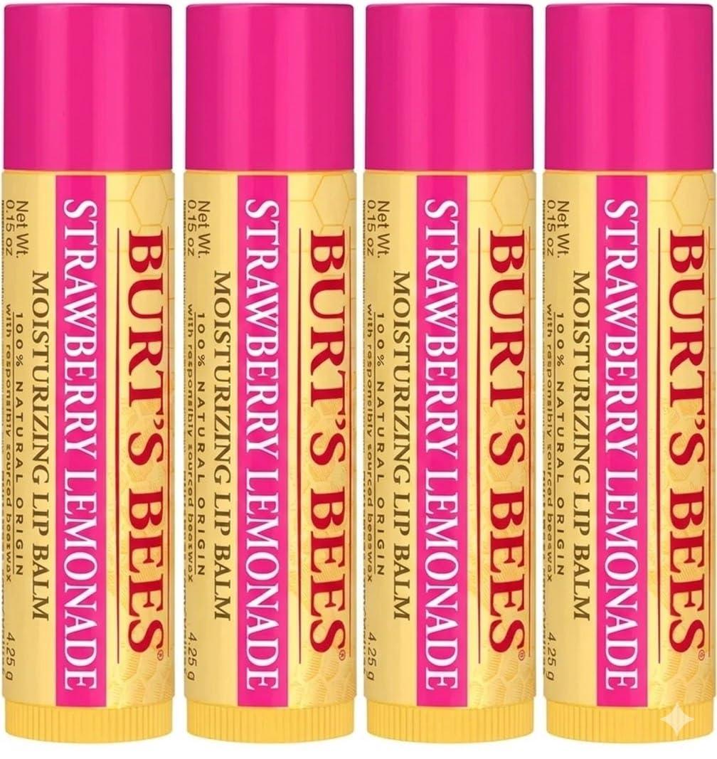 Burt's Bees 100% Natural Origin Moisturizing Strawberry Lemonade Lip Balm .15oz (4 Pack)