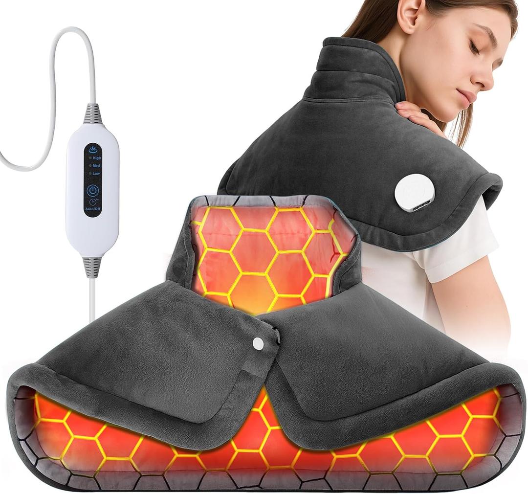 Heating Pad for Back Neck Shoulders, Large Wearable Relax Muscles, Birthday Gifts for Women Men Mom Dad Elderly, 3 Heat Settings/2-Hour Safe Auto-Off, 23"17" Ergonomic Fit Design-Gray