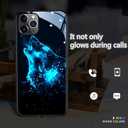 LED Light CompatibleiPhone 14 Case Colorful Glowing Tempered Glass Back Cover Bumper Shockprooffor Cool Women and Trendy MenProtective LensCall Music FlashSend Tempered Film (Wolf)