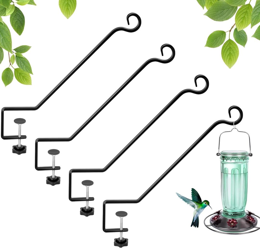 Adnee 4 Pcs Deck Bird Feeder Hanger for Railing-12.5 Inch Deck Railing Plant Hanger with Non Slip Clamp-Deck Rail Planter Hooks for Suet Baskets, Lanterns, Wind Chimes