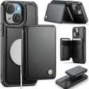 Usroom Compatible with Magsafe for iPhone 15 Plus Wallet Case Magnetic Card Holder, RFID Blocking 2 in 1 Detachable Kickstand Shockproof Case for Women Men, Black