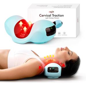 Red Light Therapy Neck Traction Pillow, Neck Stretcher for Neck Pain Relief, Cervical Traction Device for Tension Headache and Neck Hump Corrector Light Blue