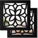 2 PCS Square Wall Mirror,Rustic Farmhouse Wall Mirrors,12 inch Small Mirror Art (style2 Black)