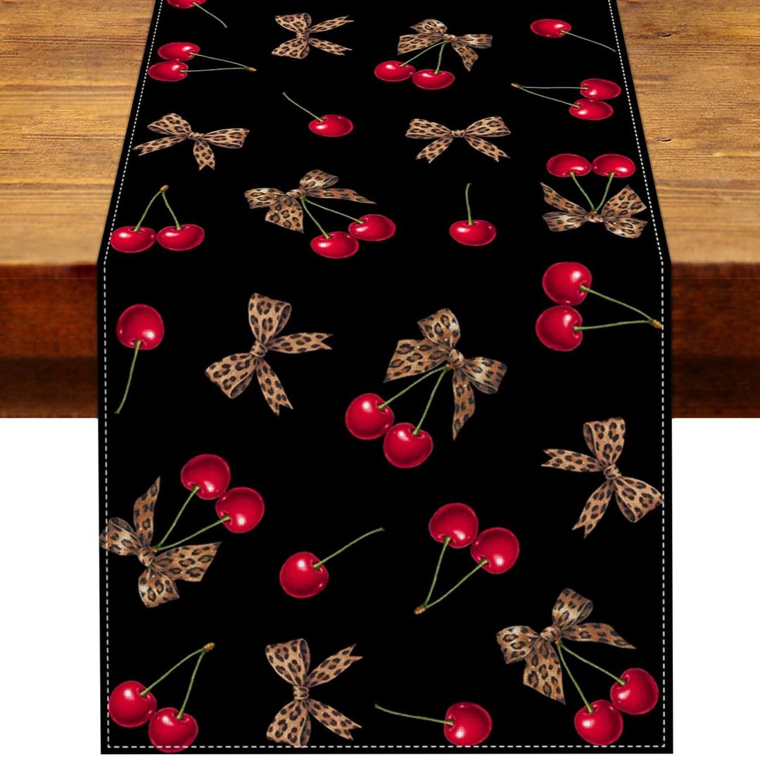 Red Leopard Print Table Runner Cheetah and Cherry Birthday Party Decoration Girls Wild Animal Home Kitchen Table Decor, Size: 13 x 72inches