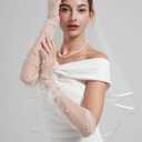 2 x White Lace Sheer Gloves,Bridal Accessories with Pearls for Wedding, Fingerless Gloves, Long Elbow Wedding Armwear for Tea Opera Party and Hallowmas Costume (White)