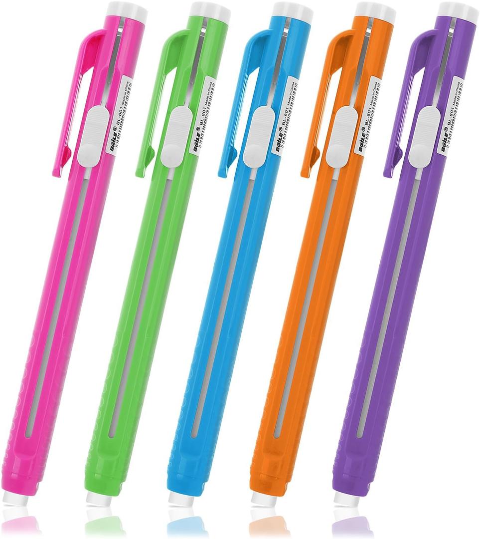 Molain 10 Pcs Pen-Style Erasers Set, 5 Retractable Click Eraser Pen Shell + 5 Eraser,Mechanical Eraser Pencil, Bar Erasers for Kids Students Artist Painting Writing, Home School Office Supplies