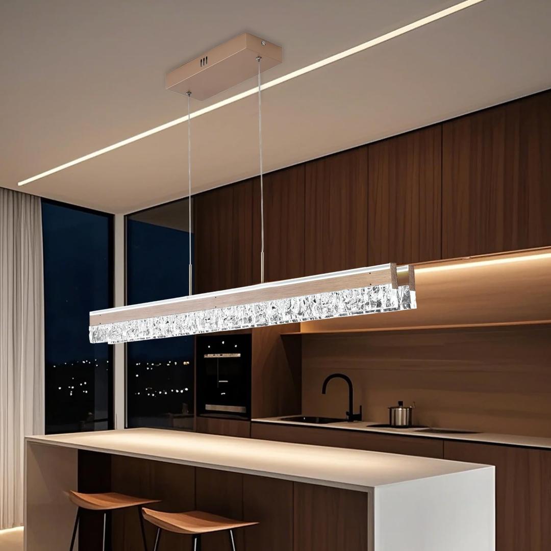 Modern Kitchen Island Lighting Led Pendant Light Fixture Gold Crystal Chandelier Elegant Dining Room Light (L47.24")
