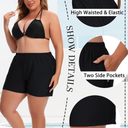 Women's Plus Size Swim Shorts High Waisted Bathing Suit Bottoms Long Swimsuit Board Short Tankini Trunks with Pocket, Size 2XL