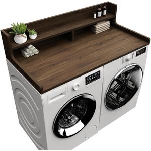 Washer Dryer Countertop, 54" x 27.55" 2-Tier Washer Dryer Topper with Edge, for Laundry Room Organization Walnut Brown