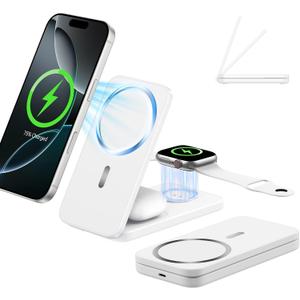 Compatible MagSafe 3 in 1 Wireless Charging Station for Apple, Magnetic Foldable Charger Stand for iPhone 17/16/15/14/13/12 Pro Max, Apple Watch Ultra/Series & AirPods Pro Fast Charging Dock