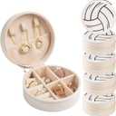 6 Pack Volleyball Travel Jewelry Case White Round Volleyball Stuff Portable Jewelry Organizer Storage Case for Team Athletes & Sports Enthusiasts Christmas Events & Milestones