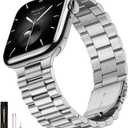 SUNFWR Compatible with Apple Watch Band for Men Women, Stainless Steel Metal iWatch Band for Apple Watch Size: 49mm/46mm/45mm/44mm/42mm (Series 3 2 1) (Silver)