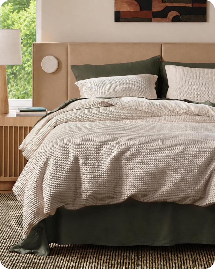 Bedsure Cotton Duvet Cover Set - 100% Cotton Waffle Weave Linen Color Duvet Cover California King Size, PureWoven Breathable Cal King Bedding Set for All Season, 3 Pieces, 104"x98"