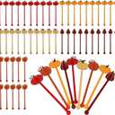 50 Pcs Pumpkin Drink Stirrers Bulk, 5.91 Inch Wooden Halloween Cocktail Picks with 5 Unique Autumn Orange Designs, Fall Party Supplies for Coffee, Beverages, Halloween Decor