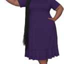 Tycorwd Women's Plus Size Casual Midi Dress Summer Short Sleeve Beach Dress Swing Flowy Tiered Dresses (Purple, XXXL)