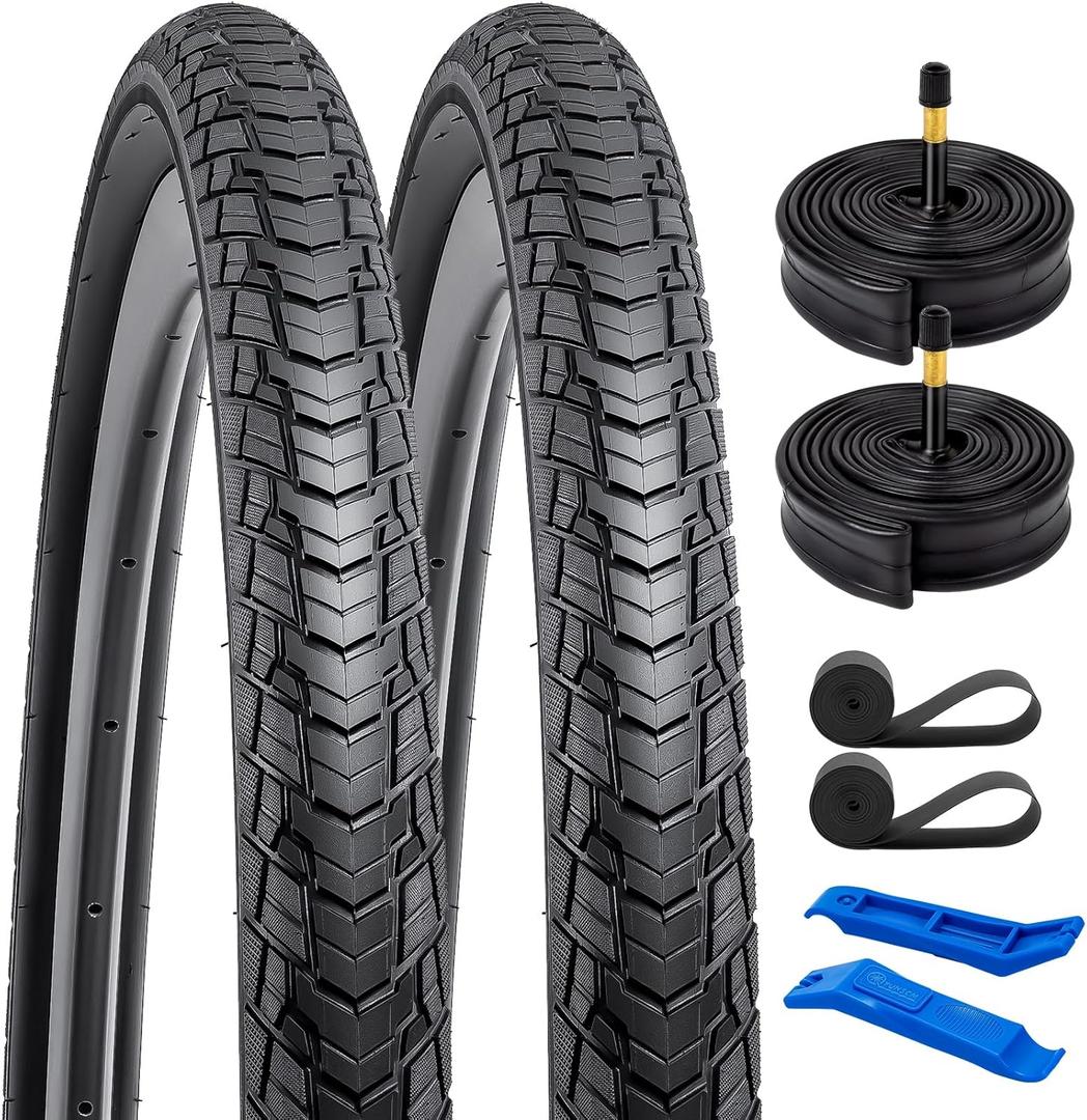 YUNSCM 2-PCS 700C Road Bike Tires 700x38C/40-622 and 700C Bike Tubes Schrader Valve with 2 Rim Strips Compatible with 700x36C 700x37C 700 x 38C 700x39C 700x40C Bike Bicycle Tires and Tubes (Y-1128)