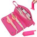JKAOO Hair Tools Travel Bag and Heat Resistant Mat, 2 in 1 Portable Organizer Hair Travel Case for Curling Iron, Hair Straightener, Flat Irons, PU Hangable Handle, Neoprene (Vibrant RoseRed)