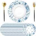 50 Pack Paper Placemats Disposable Blue and White Placemats 13.7 Inch Vintage Blue Floral Place Mats Decorative Chinoiserie Round Table Mats for Dinner Table Setting Birthday Wedding Party Supplies