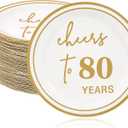 Ottin 50 Count White 7-Inch Dessert Paper Plates Gold Cheers to 80 Years  Disposable Plates for 80th Anniversary, Birthday Party & Milestone Celebrations