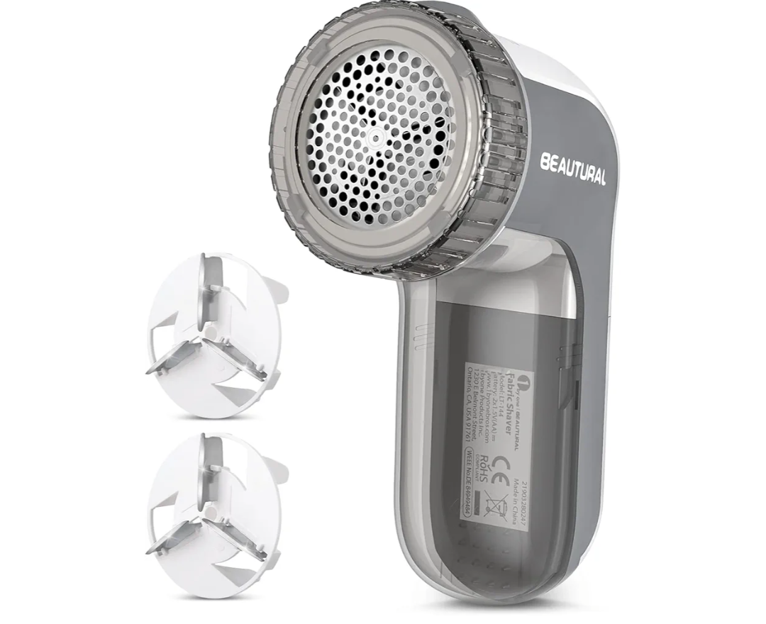 BEAUTURAL Fabric Shaver and Lint Remover, Sweater Defuzzer with 2-Speeds, 2 Replaceable Stainless Steel Blades, Battery Operated, Remove Clothes Fuzz, Lint Balls, Pills, Bobbles Gray