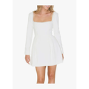 Women's Long Sleeve Mini Dress Pearl Square Neck Ruffle Hem Short Dress Bride Party Club Elegant Dresses XL