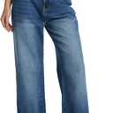 D-Sun Women Wide Leg Jeans Baggy High Rise Cuffed Jeans Casual Trendy Loose Denim Pants (Blue, 28)