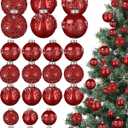 Civaner 24 Pcs Glitter Christmas Ball Ornaments Set 3.2'' 2.4'' 1.6'' Christmas Tree Ornaments Hanging Sequin Shatterproof Balls for Xmas Tree Wreath Garland Xmas Home Decor(Red)