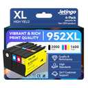 952 XL Printer Ink Black and Color Cartridges Combo Pack for HP Remanufactured hp952 XL Officejet Pro 7740 8710 8715 8720 8210 8740 8725 Printers 4 Pack