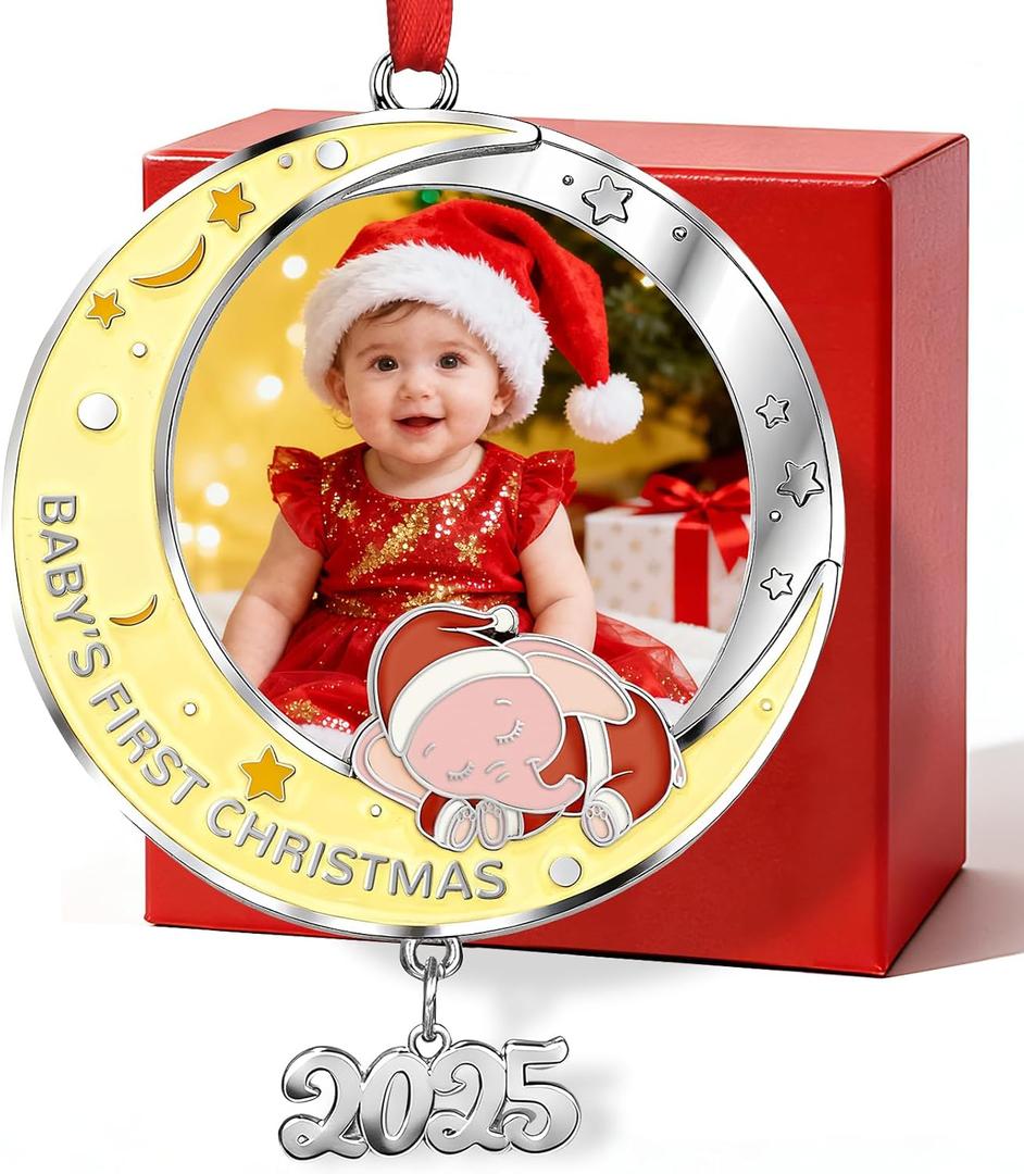 2 x Babys First Christmas Photo Ornament 2025 Girl - Personalized Pink Elephant Ornament - My 1st Xmas Tree New Baby Girl Picture Keepsake Ornaments Decoration