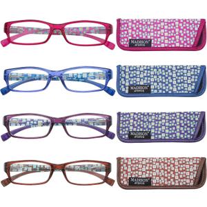 Madison Avenue 4 Pack Multicolor Blue Light Blocking Reading Glasses for Women Spring Hinge +2.5
