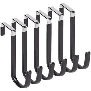 Over The Door Hooks, Door Hangers Hooks,Extra Long 5" Rustproof Organizer Hook with Soft Rubber Padding, No-Scratch Design for Towels, Robes, Coats, Bags (6 Pack Black)