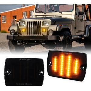 2Pcs Amber Front LED Turn Signal Lights Assembly For Jeep Wrangler YJ 1987-1995 with 3157 Plug and 1157 Plug, Smoke Lens Driver Passenger Side Corner Lamp Accessories