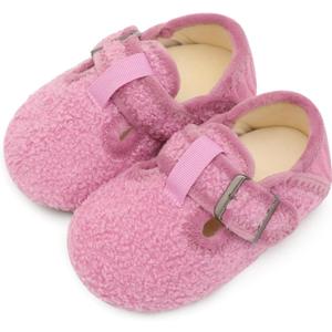 L-RUN Toddler Slippers Wide Cozy Boys Girls House Slippers Non-slip Kids Soft Plush Indoor House Shoes for Winter Warm (Pink)