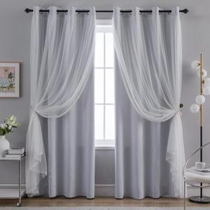 Anytime Home Curtains Blackout and Sheer Layered Solid Window Curtain Panel Pair with Grommet Top, 52Wx63L, Greyish White