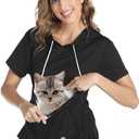 Women Big Pouch Shirt Pet Holder Pocket Top Short Sleeve Solid Color T-Shirt, Large 