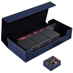 Scimi Card Mat Case Holds 800+ Sleeved Cards - TCG Deck Case with Box for MTG, Uno, YuGiOh & More - Strong Magnet Closure (Blue/Black)