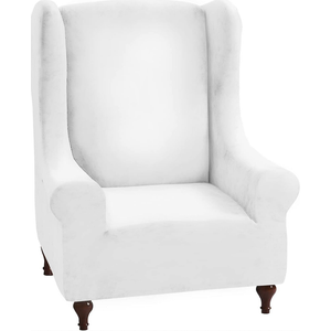 MAXIJIN Stretch Velvet Wingback Chair Slipcover 1-Piece Soft Stylish Plush Slipcovers for Wingback Chairs Thick Rich Velvet Wing Chair Cover with Elastic Bottom (Wing Chair, White)