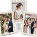 3 Pcs 5 x 7 Picture Frame with Pearls for Wedding Gifts, Wedding Frames for Horizontal and Vertical Decor Tabletop Display