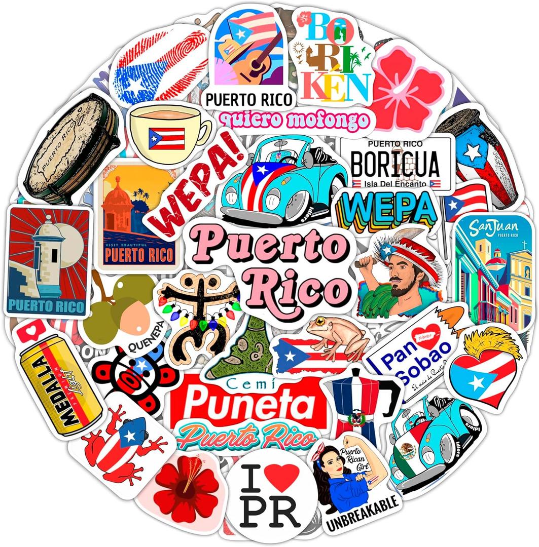 BulbaCraft Puerto Rico Stickers, Puerto Rican Stickers for Water Bottles and Laptop, Gifts for Women & Men