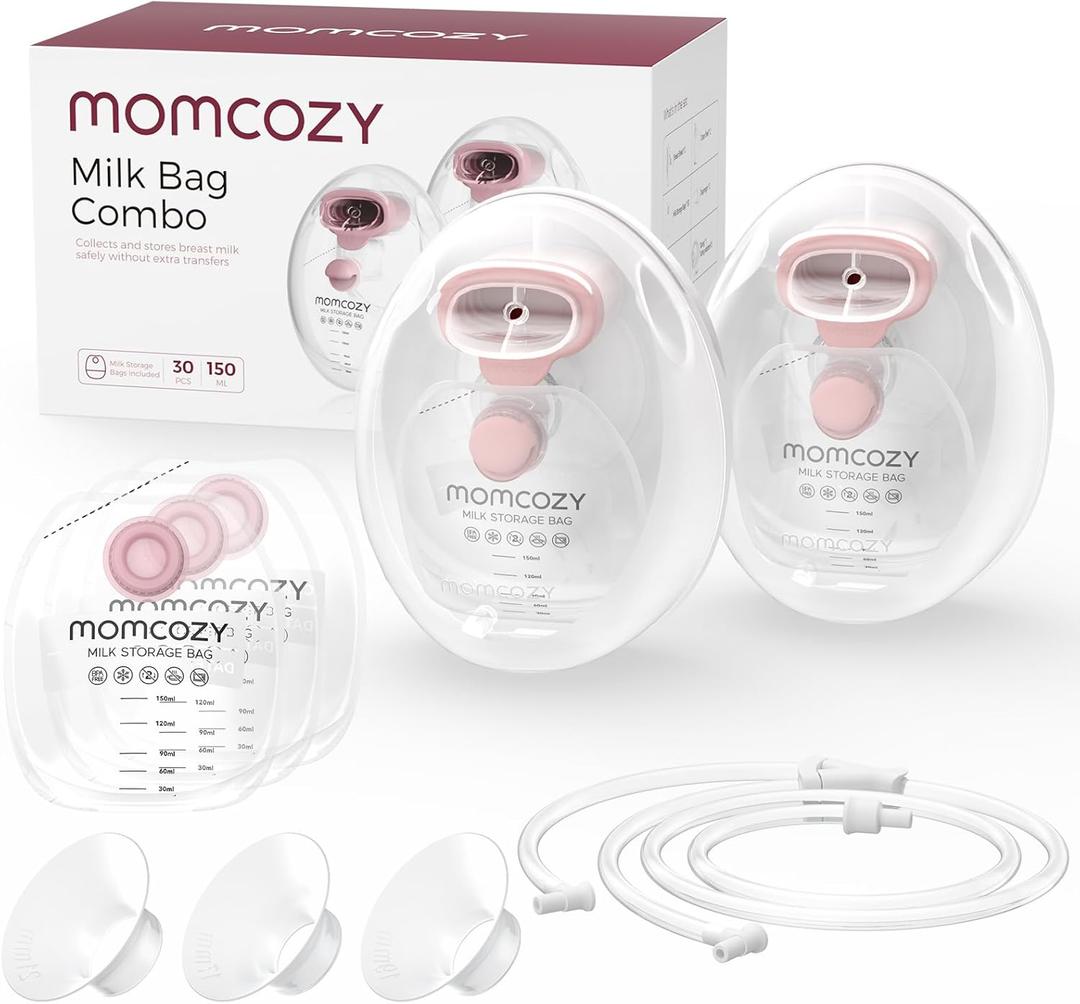 Momcozy Wearable Milk Collection Cups with Storage Bags (5 oz), Direct-to-Bag Breast Milk Bag Combo, Breast Pump Parts for Momcozy V1 Pro/V2 Pro/V1/V2 Pump & Most Electric Breast Pumps, 2 Pack
