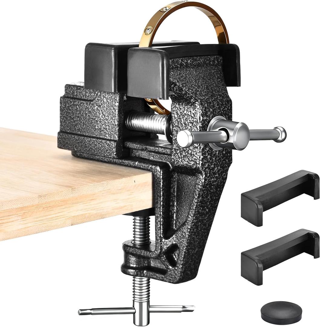 Table Vice Mini Jeweler Table Clamps 2 Inch Portable Work Bench Vise Tool With Rubber Clamp, Cast Steel Hobby Vise for Woodworking,Craft Repair,Golf Grip,Electronics Welding,Model Building