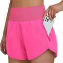 BMJL Women's High Waisted Athletic Shorts Pocket Workout Shorts Gym Sporty Running Shorts, (S,Hot Pink)