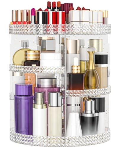HEMTROY 360 Degree Rotating Makeup Organizer, Extra Large Capacity Organizador De Maquillaje, Removable 7 Layers Lipstick Organizer Cosmetic Storage Cases Perfume Organizer for Vanity (Glitter)