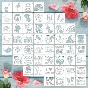 50Pcs 4 Inch Baby Shower Stencils for Painting Onesie Decorating Kit Fabric Stencil Reusable Templates for Painting on Onesies Shoes Bibs Clothes Cookie Bodysuit (50 pcs) 50Pcs 4 Inch Baby Shower Stencils for Painting Onesie Decorating Kit Fabric Stencil Reusable Templates for Painting on Onesies Shoes Bibs Clothes Cookie Bodysuit (50 pcs)