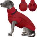 DENTRUN Dog Coat with Collar Built in - Water-Repellent Reflective Dog Coat, Double-Layer Fleece Belly, Adjustable Neck & Chest, Ideal for Bulldog, Cocker Spaniel, Red, L