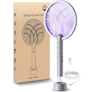 Electric Fly Swatter Racket, 4000V Bug Zapper with 1800mah Rechargeable Battery & Dual Modes, 2 in 1 Purple Mosquito Light Killer with 3-Layer Safety Mesh for Indoor Home Patio Camp(1 Pack)