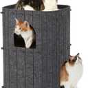 FUKUMARU Cat House for Indoor Cats, 23.62 Inch Large Cat Bed Cave Condo, 2-Storey Cozy Felt Covered Cats Tunnel Kitten Hideaway for Multicats, Scratch Resistant, Dark Grey