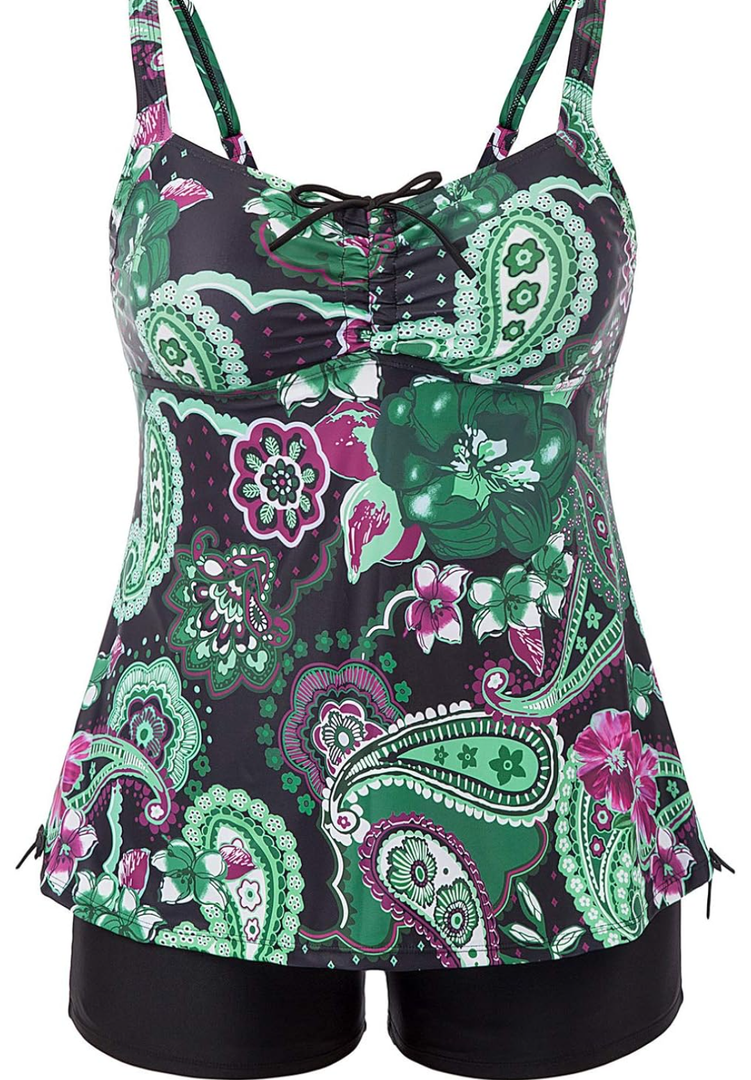 Hanna Nikole Plus Size Tankini Swimsuits for Women Two Piece Swim Top Shorts Tummy Control Bathing Suits, 16W