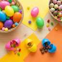 TOPZEA 96 Pack Plastic Easter Egg, 3" Surprise Easter Eggs Hinged Vibrant Empty Fillable Egg, Bulk Easter Basket Stuffers Stocking Fillers for Easter Egg Hunt, Party Favors, Carnival Prizes, 6 Color