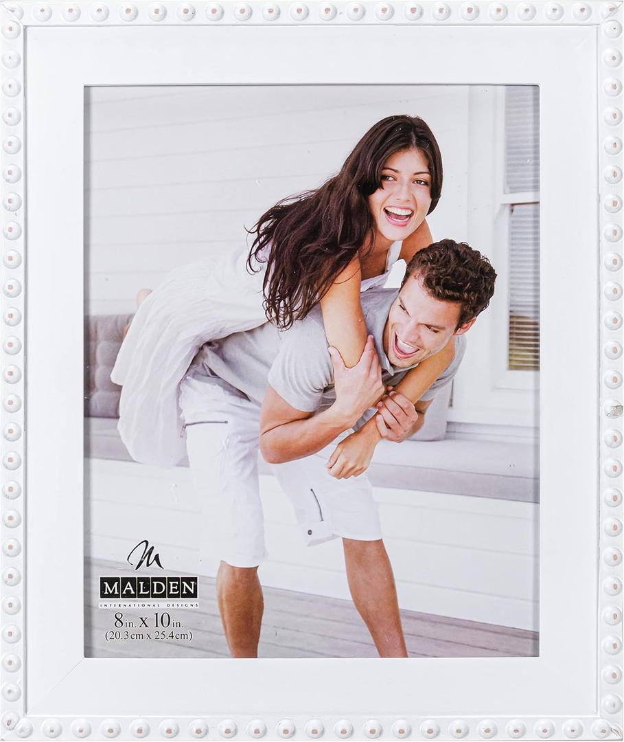 Malden International Designs 8x10 White Bead with Wood Mat Picture Frame MDF Wood Standard Photo Frame, White (2388-80)